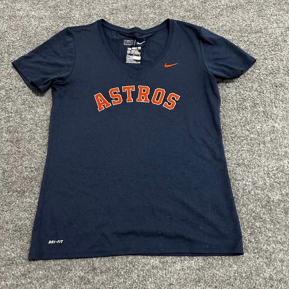 Nike T-Shirt Womens Size M Navy Blue Houston Astros Dri-Fit V-Neck Athletic Cut